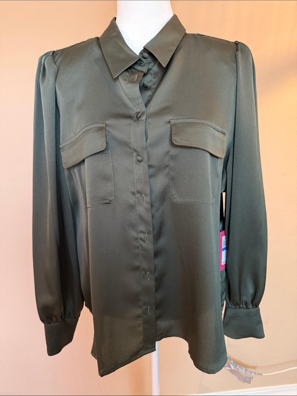 Vince Camuto Olive Green Button-Front Blouse